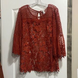 Burnt orange/ rust Lace Floral Blouse